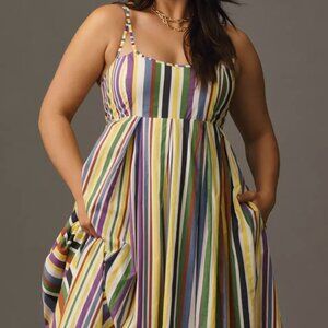 anthropologie Striped Empire Waist Maxi Dress